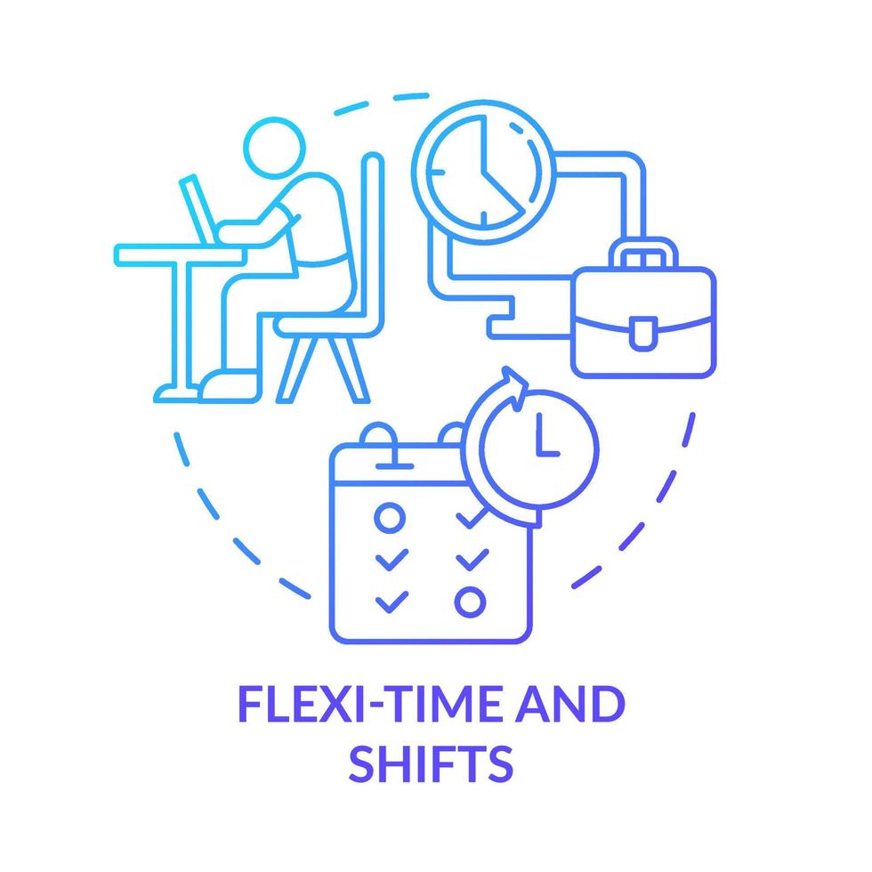 Flexi-time and shifts blue gradient concept icon. Personal schedule for employees abstract idea thin line illustration. Isolated outline drawing. Roboto-Medium, Myriad Pro-Bold fonts used vector
