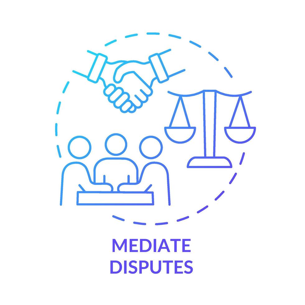 Mediate disputes blue gradient concept icon. Respectful discussion. Team communication abstract idea thin line illustration. Isolated outline drawing. Roboto-Medium, Myriad Pro-Bold fonts used vector