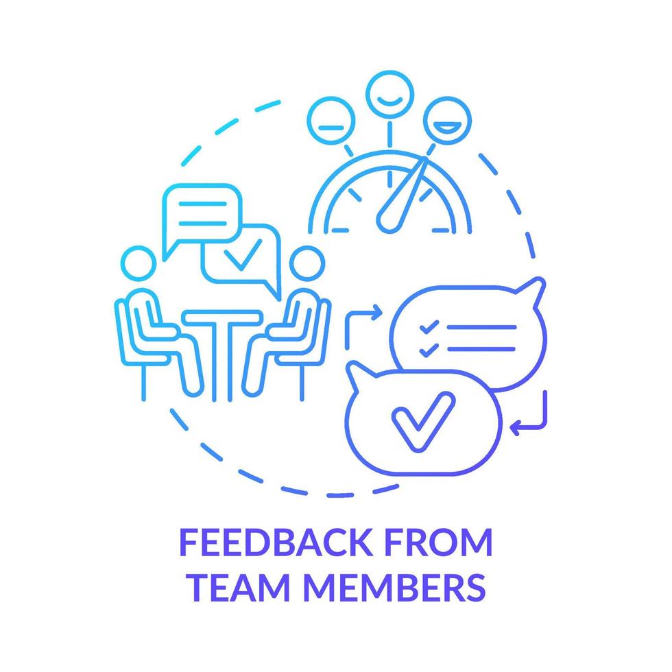 Feedback from team members blue gradient concept icon. Clear communication in team abstract idea thin line illustration. Isolated outline drawing. Roboto-Medium, Myriad Pro-Bold fonts used vector