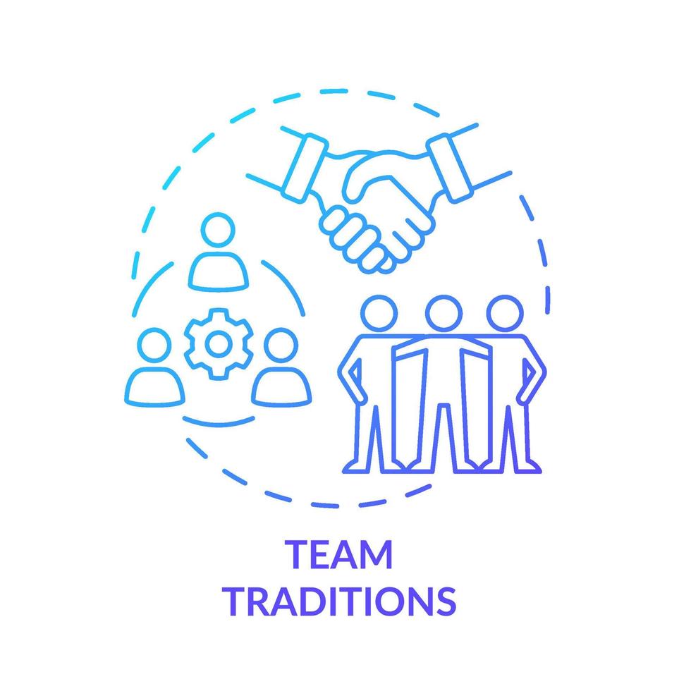 Team traditions blue gradient concept icon. Rituals to connect team members abstract idea thin line illustration. Isolated outline drawing. Roboto-Medium, Myriad Pro-Bold fonts used vector