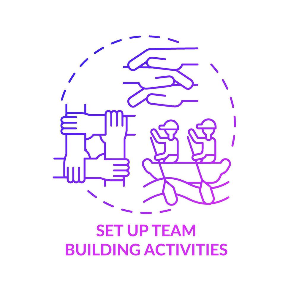 Set up team building activities purple gradient concept icon. Team culture abstract idea thin line illustration. Isolated outline drawing. Roboto-Medium, Myriad Pro-Bold fonts used vector