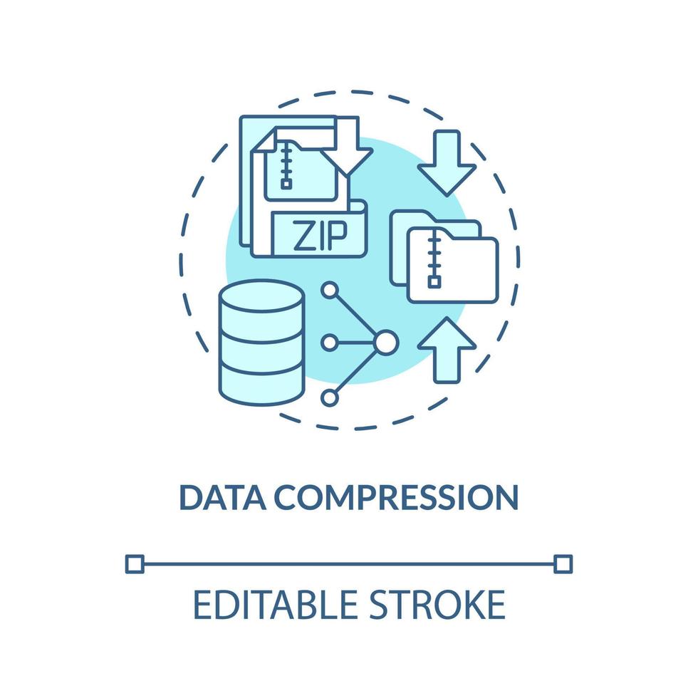 Data compression turquoise concept icon. Backup files server abstract idea thin line illustration. Isolated outline drawing. Editable stroke. Roboto-Medium, Myriad Pro-Bold fonts used vector