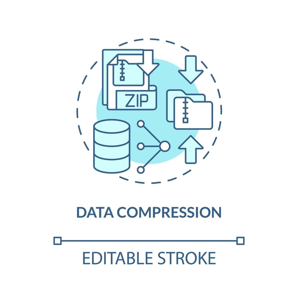 icono de concepto turquesa de compresión de datos. servidor de archivos de copia de seguridad idea abstracta ilustración de línea delgada. dibujo de contorno aislado. trazo editable. roboto-medium, innumerables fuentes pro-bold utilizadas vector