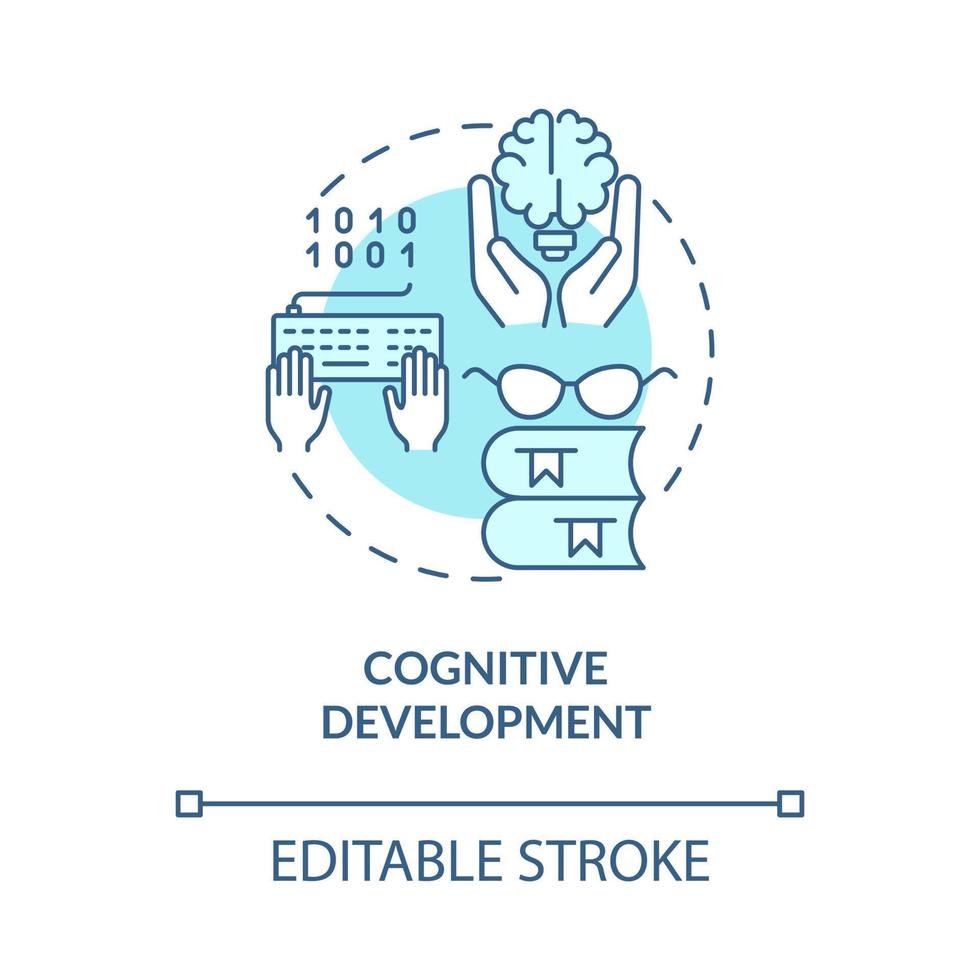 Cognitive development turquoise concept icon. Coding education abstract idea thin line illustration. Isolated outline drawing. Editable stroke. Roboto-Medium, Myriad Pro-Bold fonts used vector