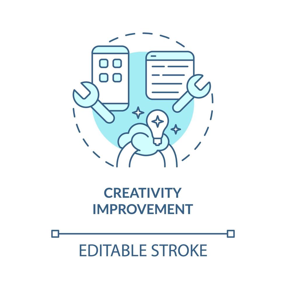 Creativity improvement turquoise concept icon. Benefit of coding job abstract idea thin line illustration. Isolated outline drawing. Editable stroke. Roboto-Medium, Myriad Pro-Bold fonts used vector