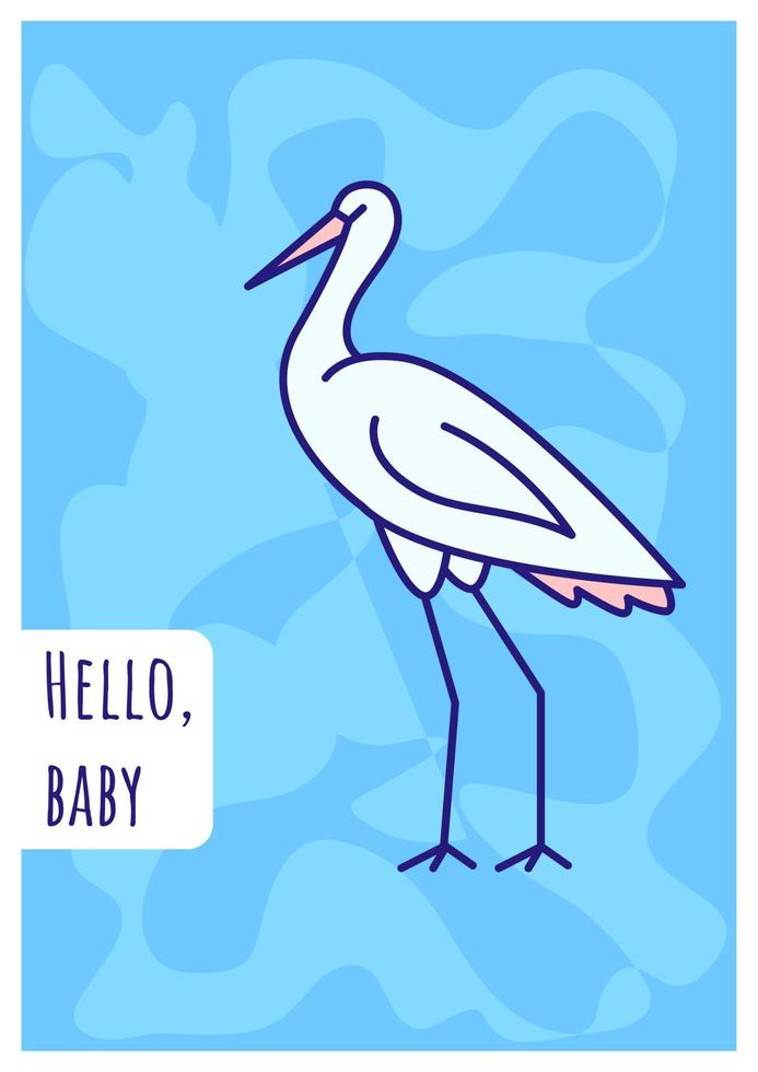 Hello baby greeting card with color icon element. Expecting delivery. Waiting for baby birth. Postcard vector design. Decorative flyer with creative illustration. Notecard with congratulatory message