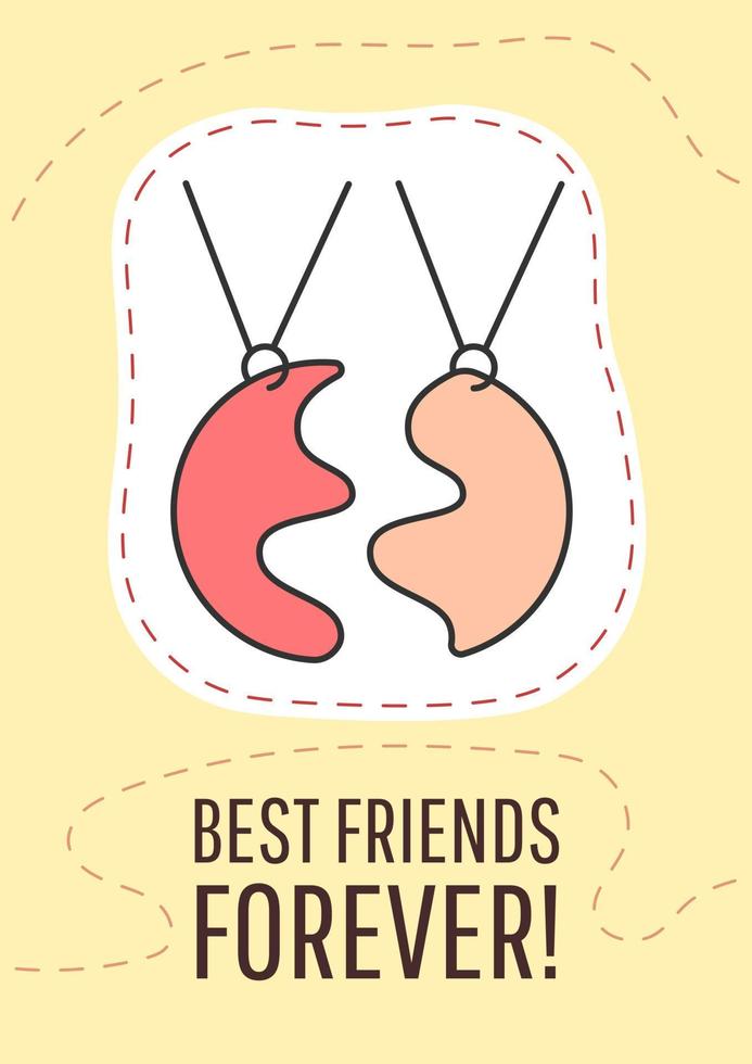 Best friend forever greeting card with color icon element. Strong friendship. Postcard vector design. Decorative flyer with creative illustration. Notecard with congratulatory message