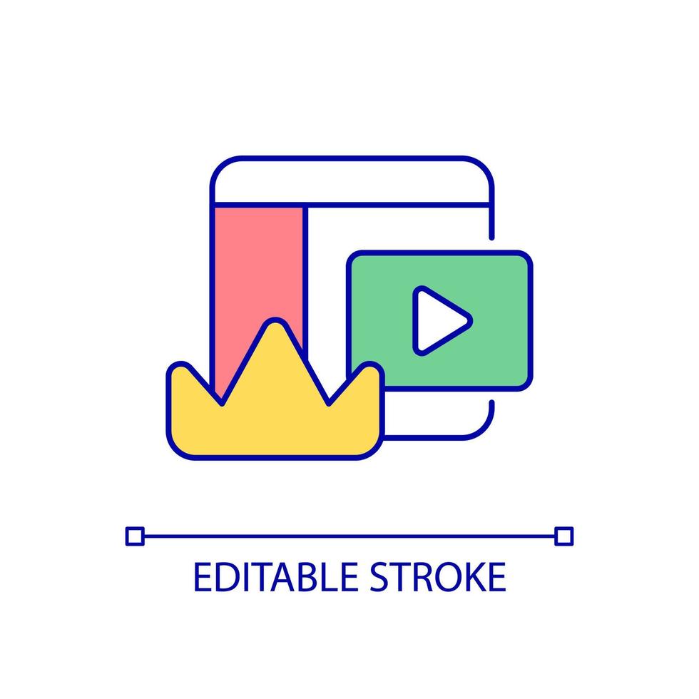 Premium account RGB color icon. Subscribe for media content. Exclusive videos. Perks for subscribed users. Isolated vector illustration. Simple filled line drawing. Editable stroke. Arial font used