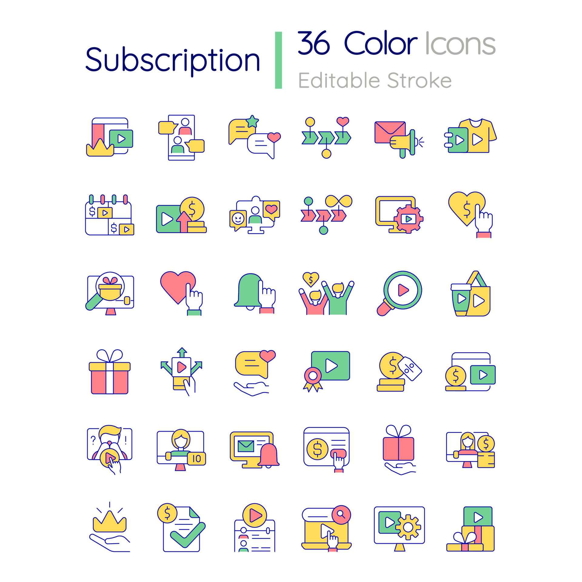 Subscription RGB color icons set. Bonuses and benefits. Content monetization. vector illustrations. Simple filled drawings Editable stroke. Quicksand-Light font used 7254499 Vector Art at Vecteezy