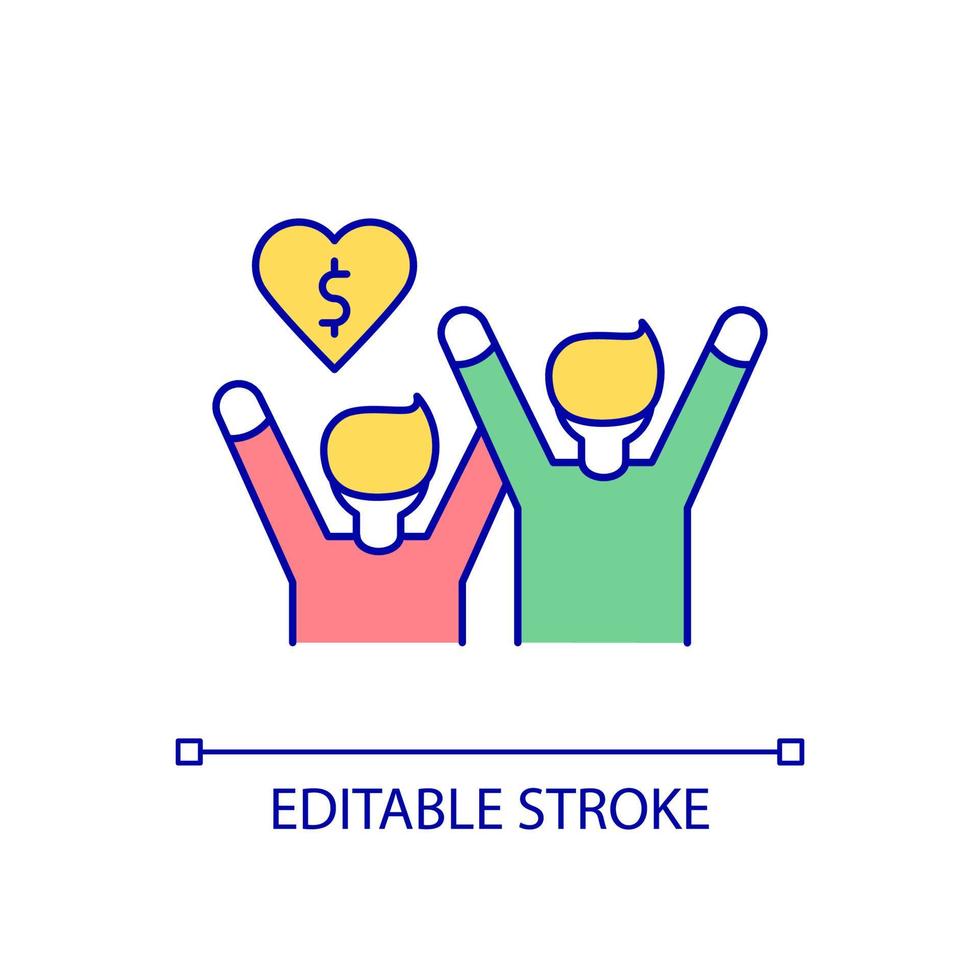 Donating fans RGB color icon. Pay to favourite media publisher. Financial support of creators. Isolated vector illustration. Simple filled line drawing. Editable stroke. Arial font used