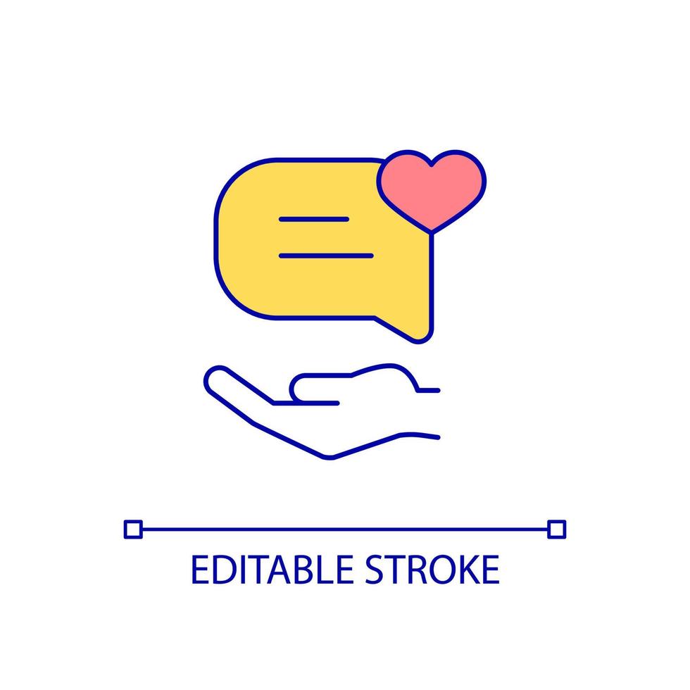 Leave positive comment RGB color icon. Follower feedback and opinion. Write review online. Social media. Isolated vector illustration. Simple filled line drawing. Editable stroke. Arial font used