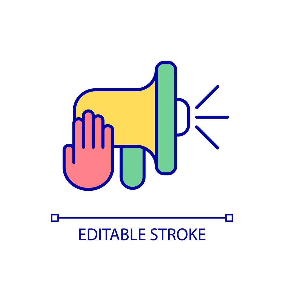 Stop advertisement RGB color icon. Block ads. Commercial announcement. Product and service promotion. Isolated vector illustration. Simple filled line drawing. Editable stroke. Arial font used