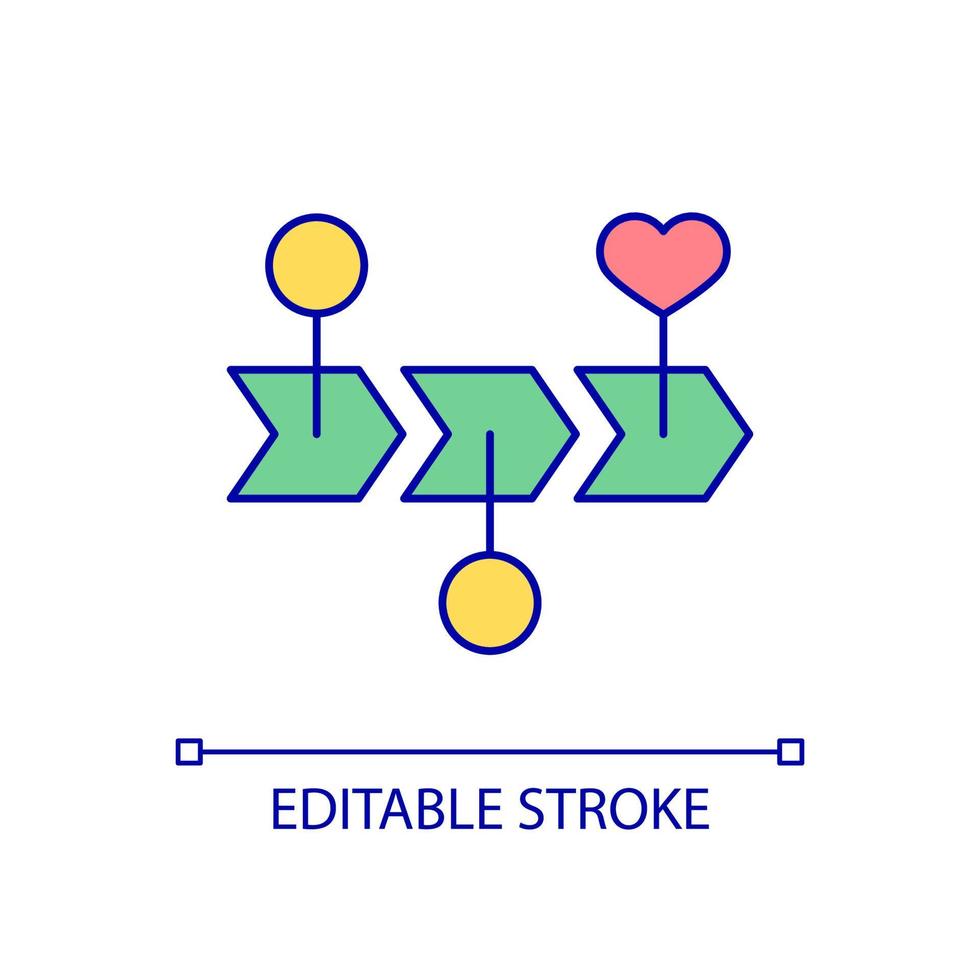 Long term relations RGB color icon. Continuing and durable route. Step by step moving. Direction pointer. Isolated vector illustration. Simple filled line drawing. Editable stroke. Arial font used