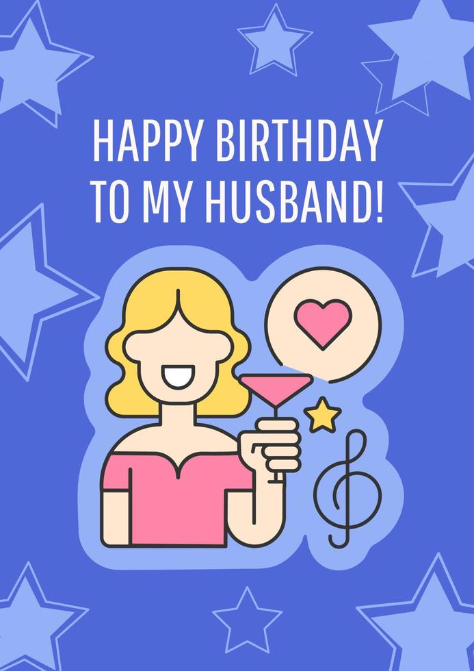 Happy birthday to my husband greeting card with color icon element. Compliment for spouse. Postcard vector design. Decorative flyer with creative illustration. Notecard with congratulatory message