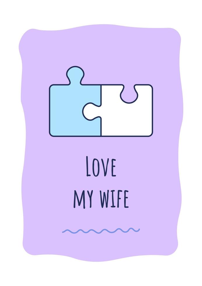 Love my wife greeting card with color icon element. Compliment for spouse. Postcard vector design. Decorative flyer with creative illustration. Notecard with congratulatory message