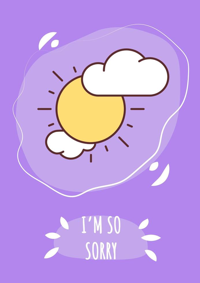 I am so sorry greeting card with color icon element. Regret and confession. Postcard vector design. Decorative flyer with creative illustration. Notecard with congratulatory message
