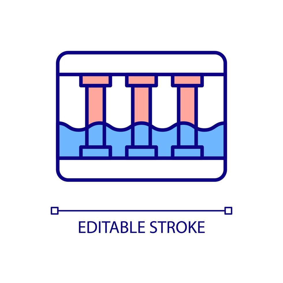 Water discharge tunnel RGB color icon. Facility emergency infrastructure. Flood control for natural disaster. Isolated vector illustration. Simple filled line drawing. Editable stroke. Arial font used