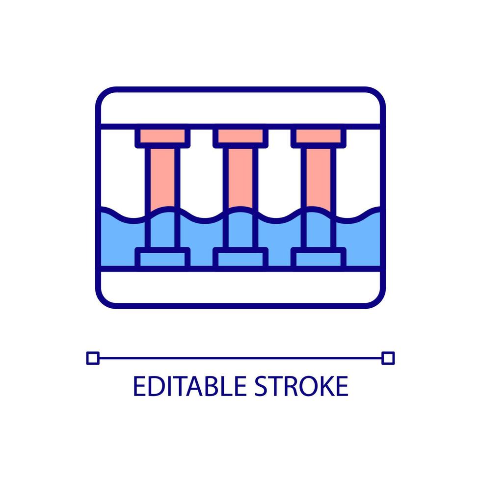 Water discharge tunnel RGB color icon. Facility emergency infrastructure. Flood control for natural disaster. Isolated vector illustration. Simple filled line drawing. Editable stroke. Arial font used