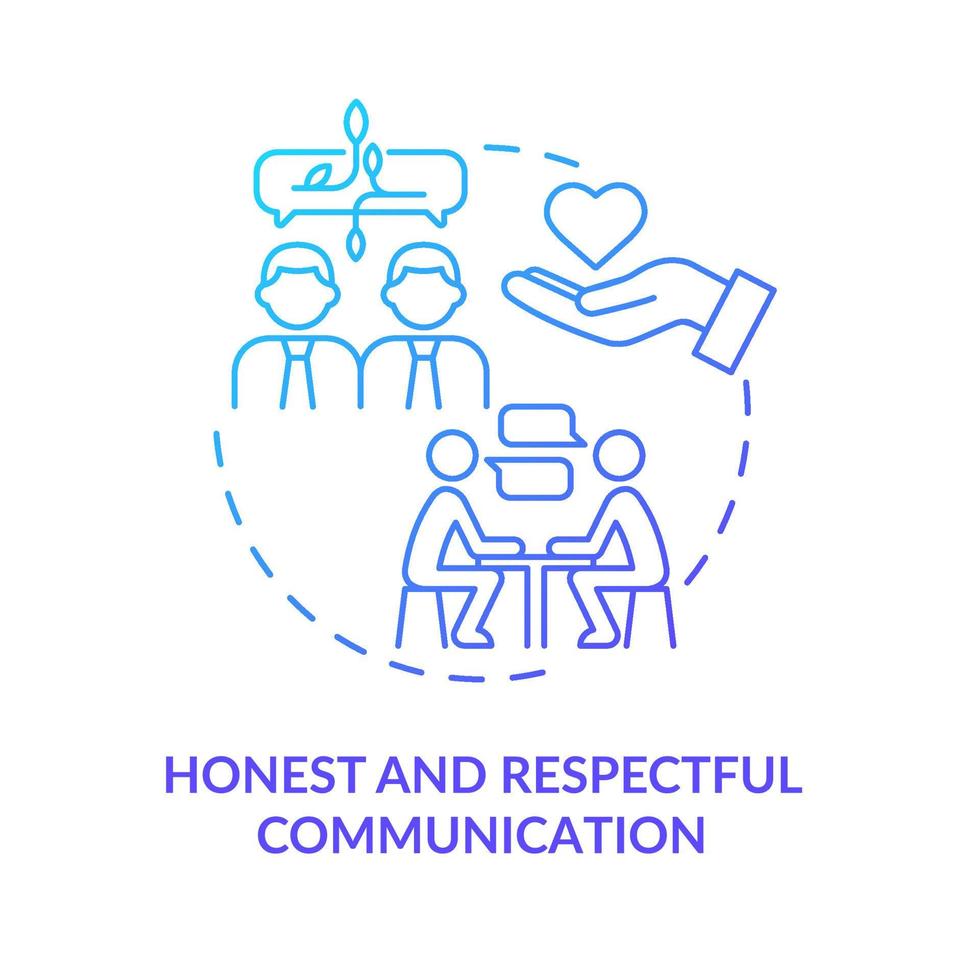 Honest and respectful communication blue gradient concept icon. Teambuilding method abstract idea thin line illustration. Isolated outline drawing. Roboto-Medium, Myriad Pro-Bold fonts used vector