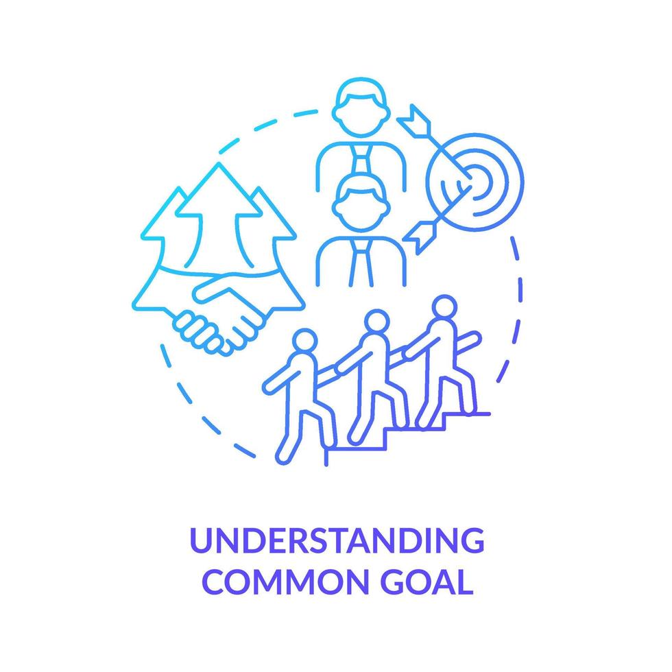 Understanding common goals blue gradient concept icon. Teamwork development abstract idea thin line illustration. Isolated outline drawing. Roboto-Medium, Myriad Pro-Bold fonts used vector