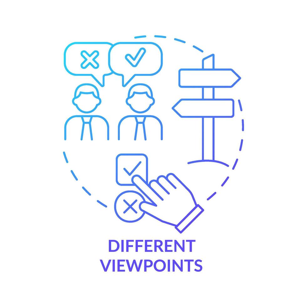 Different viewpoints communication blue gradient concept icon. Team communication abstract idea thin line illustration. Isolated outline drawing. Roboto-Medium, Myriad Pro-Bold fonts used vector