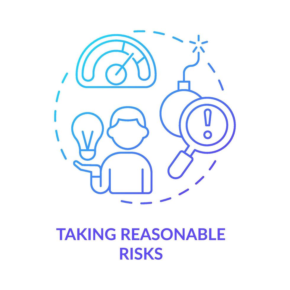 Taking reasonable risks blue gradient concept icon. Make decision for team success abstract idea thin line illustration. Isolated outline drawing. Roboto-Medium, Myriad Pro-Bold fonts used vector