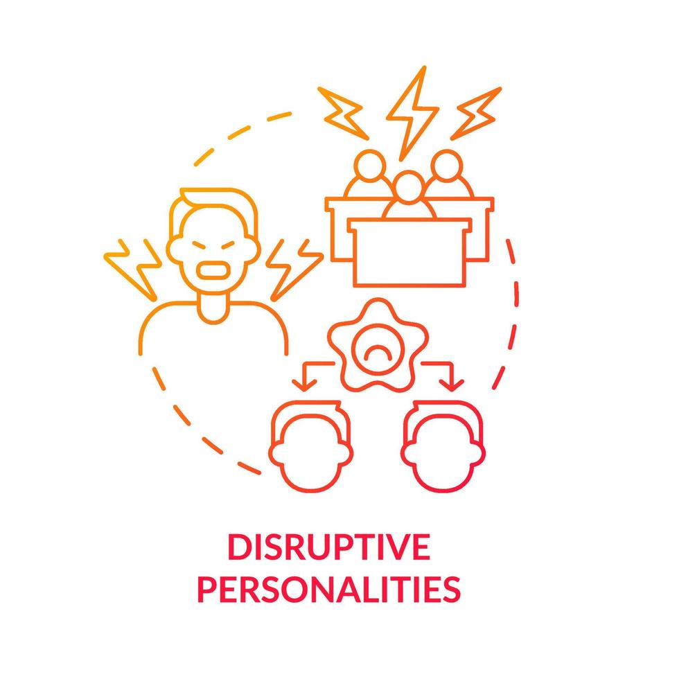 Disruptive personalities red gradient concept icon. Conflict in team. Teamwork abstract idea thin line illustration. Isolated outline drawing. Roboto-Medium, Myriad Pro-Bold fonts used vector