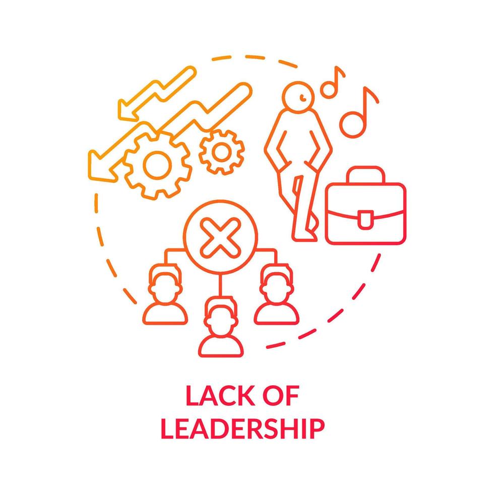 Lack of leadership red gradient concept icon. Problems of teamwork. Team structure building abstract idea thin line illustration. Isolated outline drawing. Roboto-Medium, Myriad Pro-Bold fonts used vector