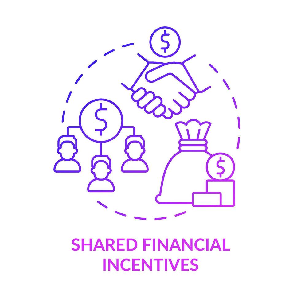 Shared financial incentives purple gradient concept icon. Teamwork motivation for growth abstract idea thin line illustration. Isolated outline drawing. Roboto-Medium, Myriad Pro-Bold fonts used vector