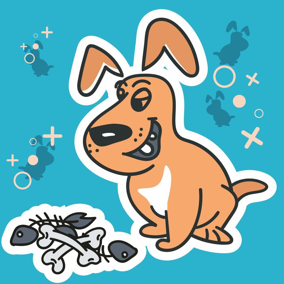 perro con ilustración de vector de dibujos animados de hueso