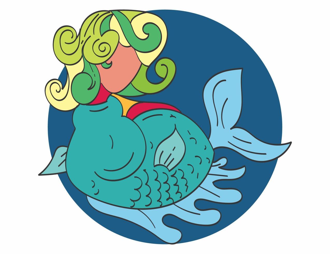 Fish with head of girl doodle vector illustration