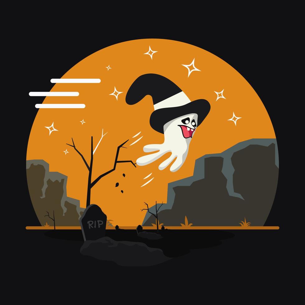 Flying funny ghost vector illustration