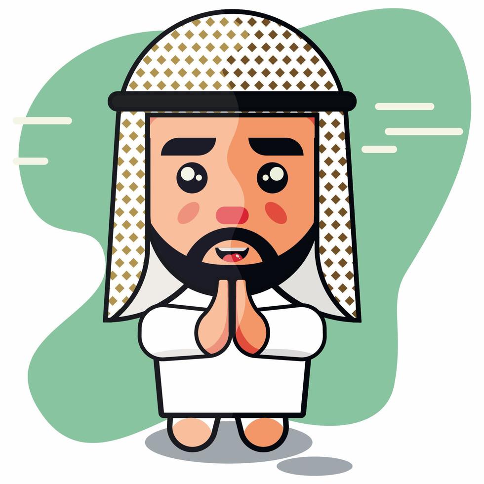 Greeting of moslem man cute design cartoon vector illustration