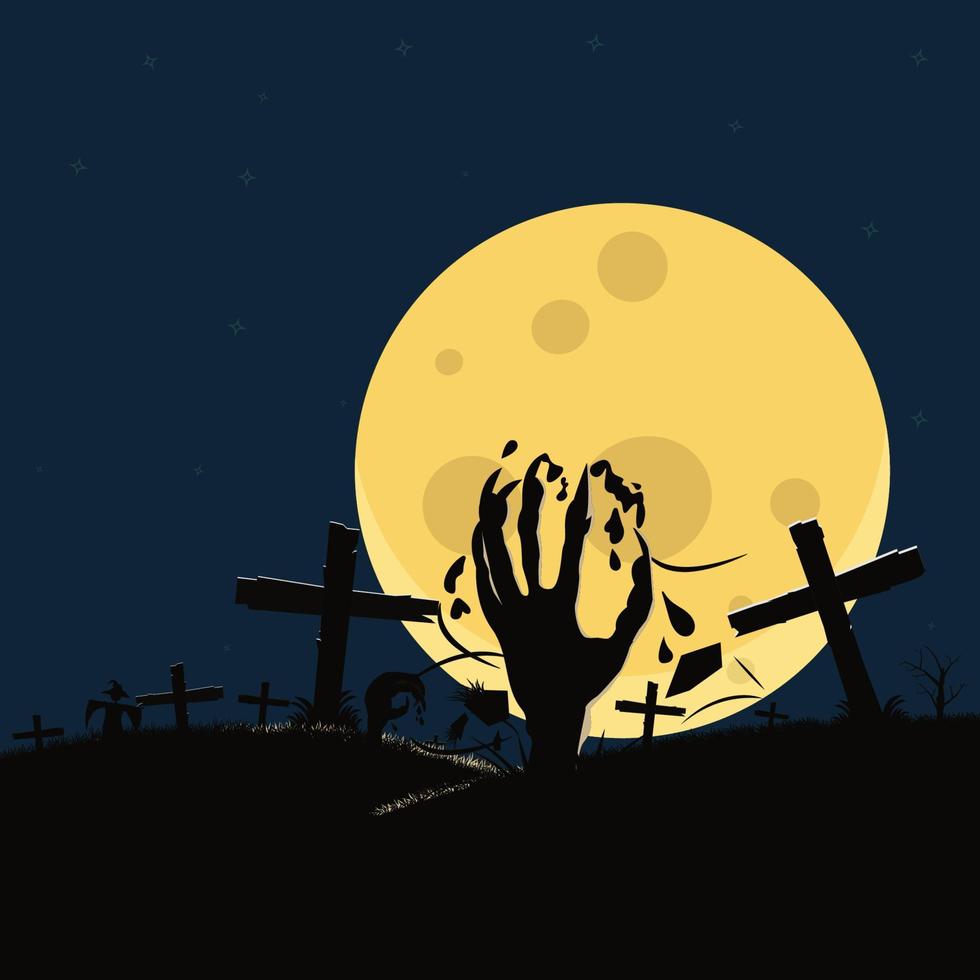 Hands out of the ground on the tomb design vector illustration. Halloween design concept