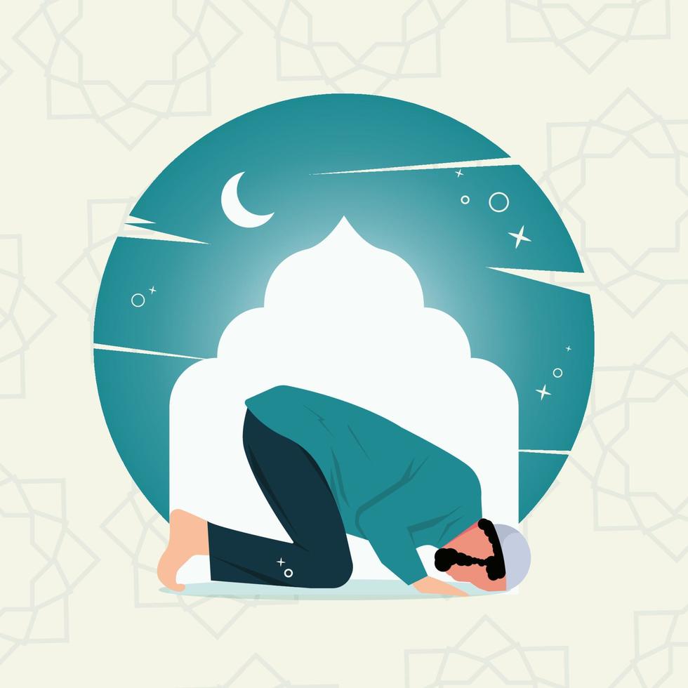 Tahajud sujud muslim praying at the night vector