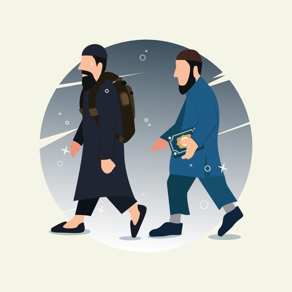 Muslim traveler, walking to other land to be a musafir vector