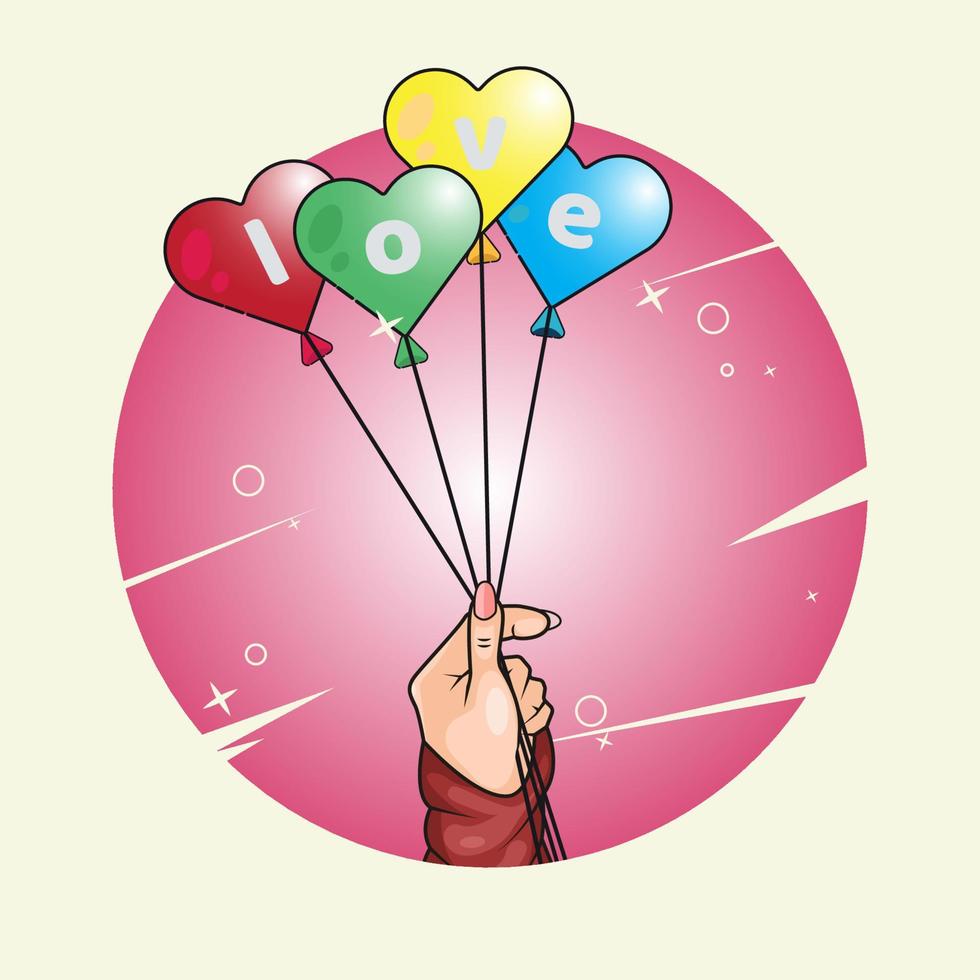 Hand holding love balloons design vector illustration