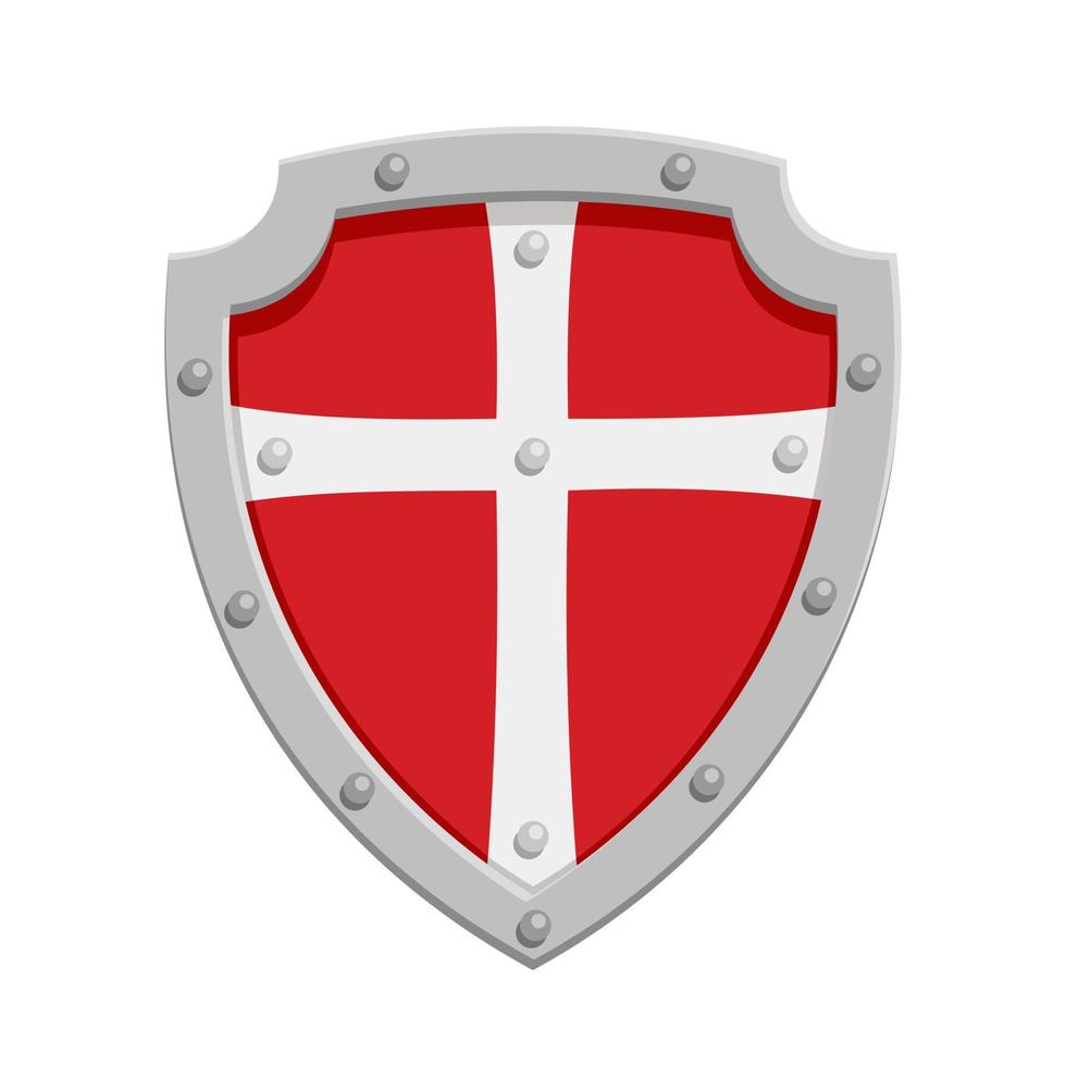 escudo medieval con una cruz sobre un fondo rojo. ilustración vectorial aislado sobre fondo blanco vector