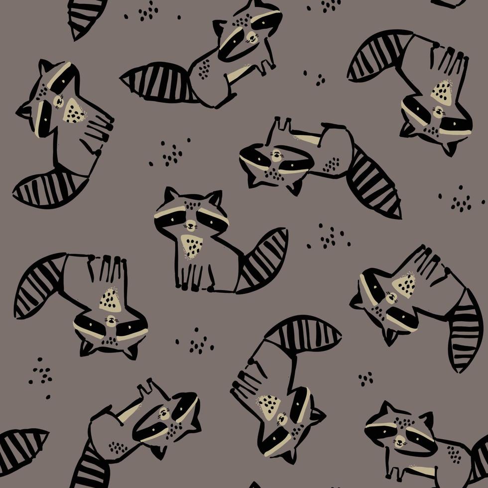 Cute racoon seamless repeat pattern vector