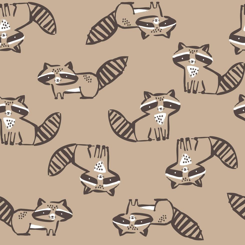 Cute racoon seamless repeat pattern vector