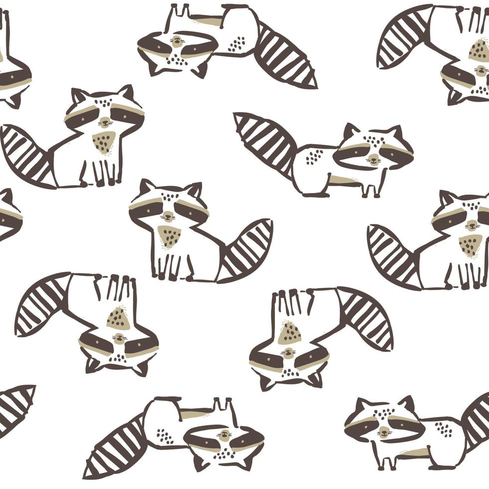 Cute racoon seamless repeat pattern vector