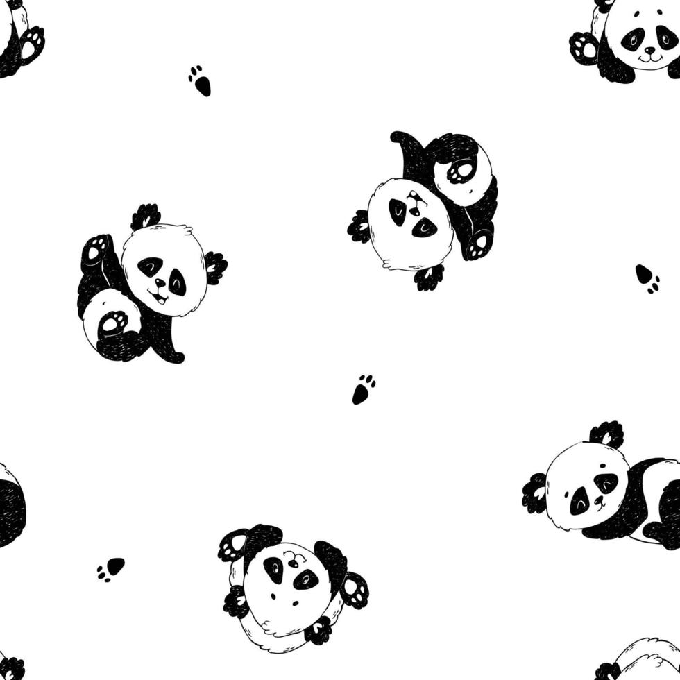 Cute panda seamless repeat pattern vector