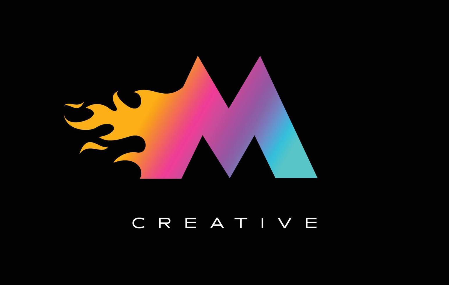 M Letter Flame Logo Design. Fire Logo Lettering Concept. vector