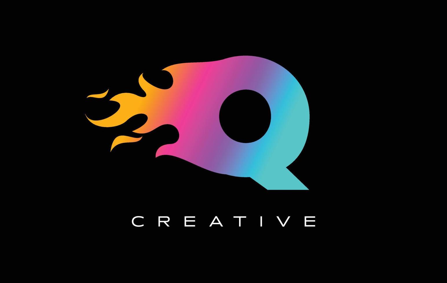 Q Letter Flame Logo Design. Fire Logo Lettering Concept. vector