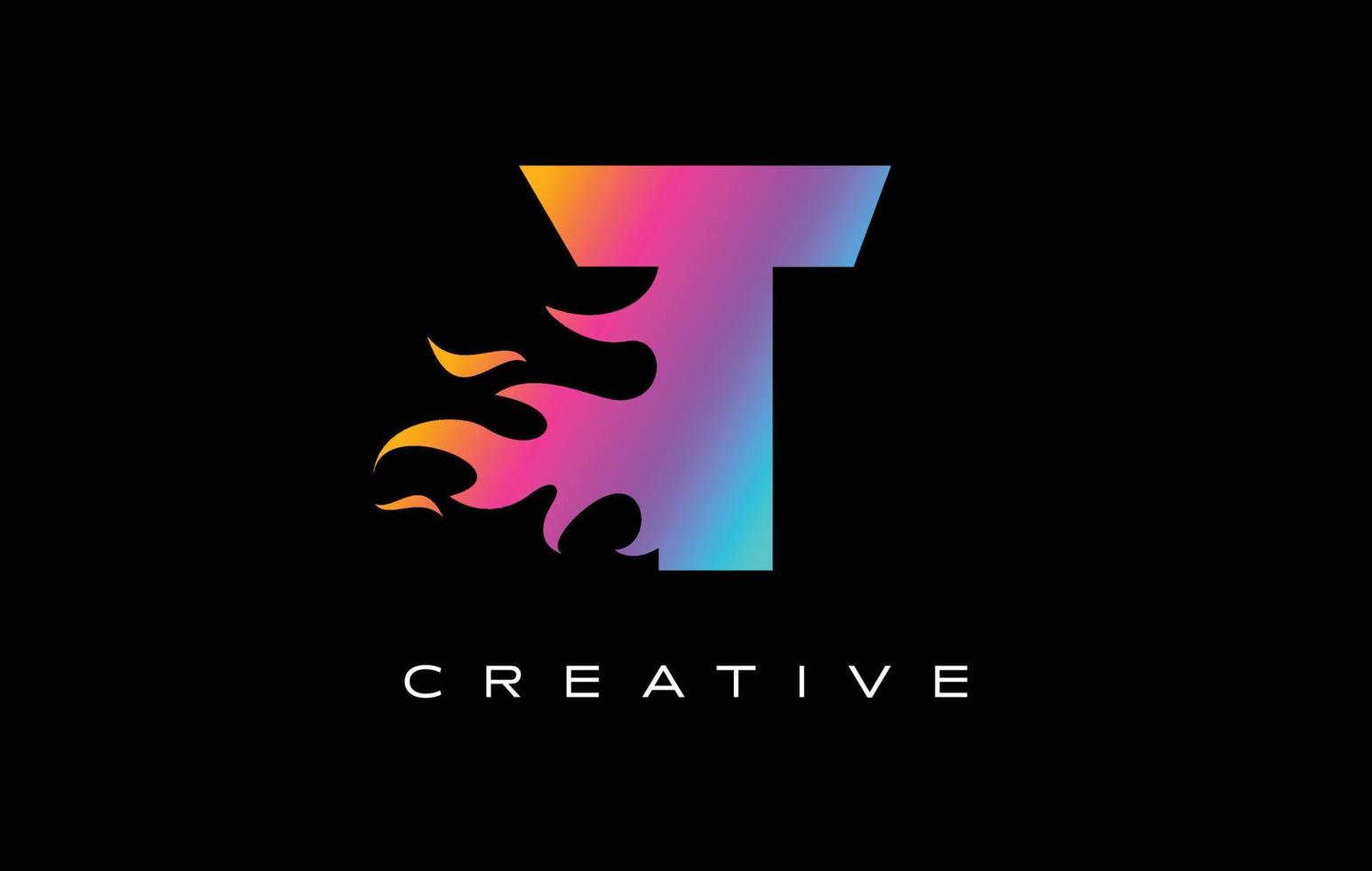 T Letter Flame Logo Design. Fire Logo Lettering Concept. vector