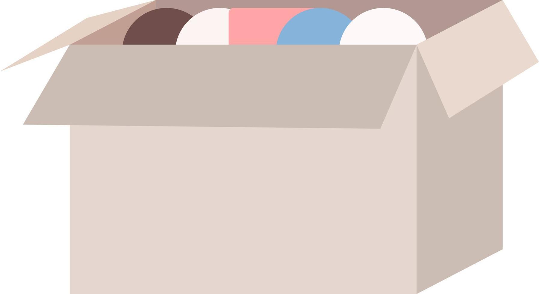 caja de cartón con artículos valiosos objeto vectorial de color semiplano vector