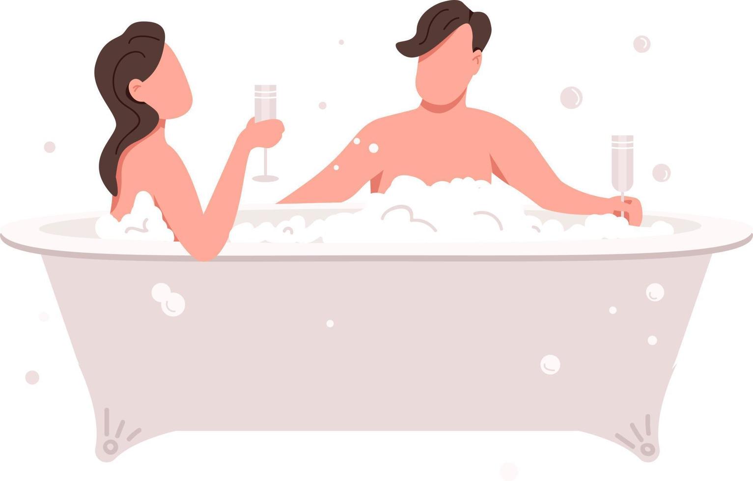 Couple celebrating anniversary in bathtub semi flat color vector characters