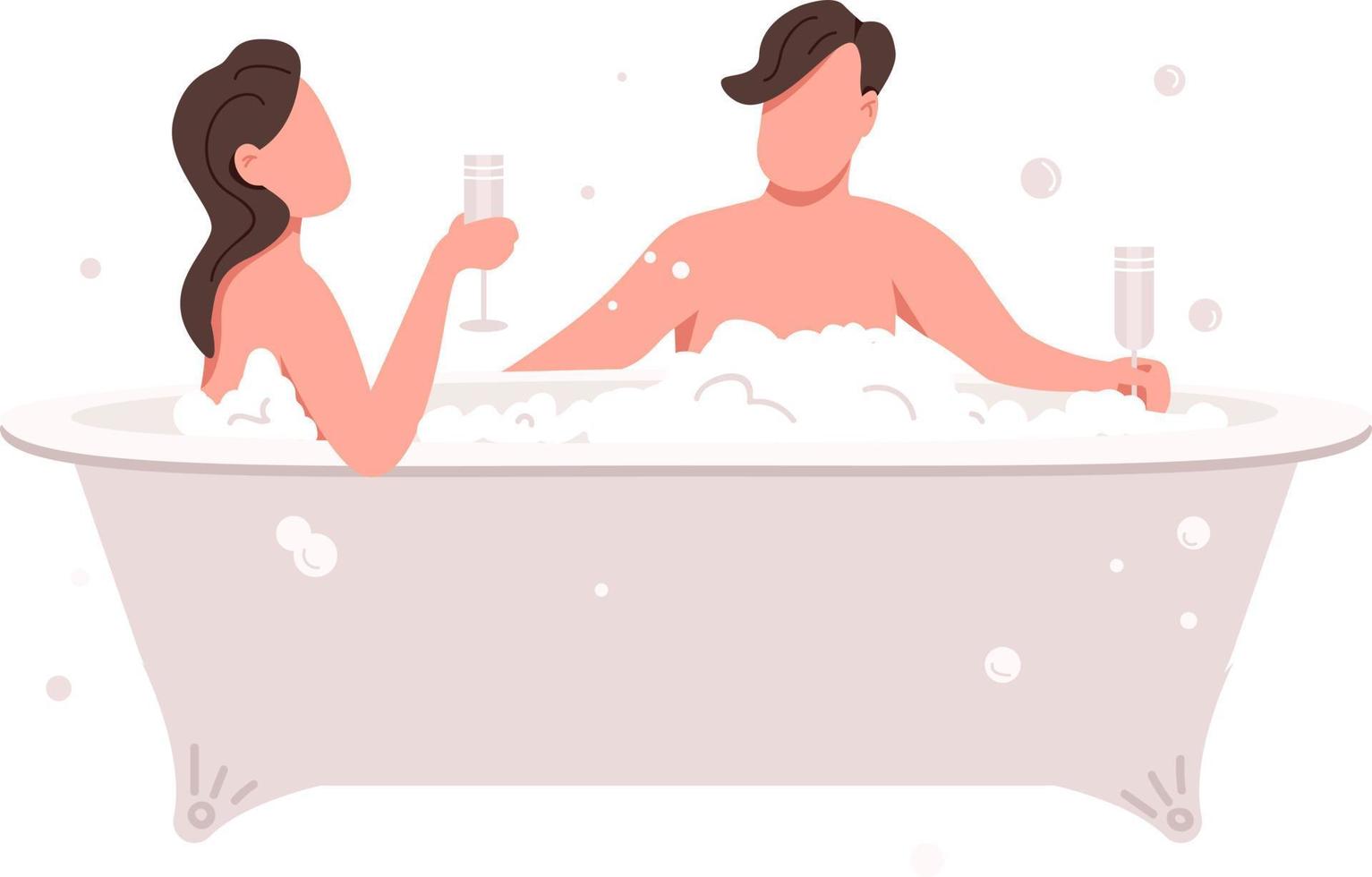 pareja celebrando el aniversario en la bañera personajes vectoriales de color semiplano vector