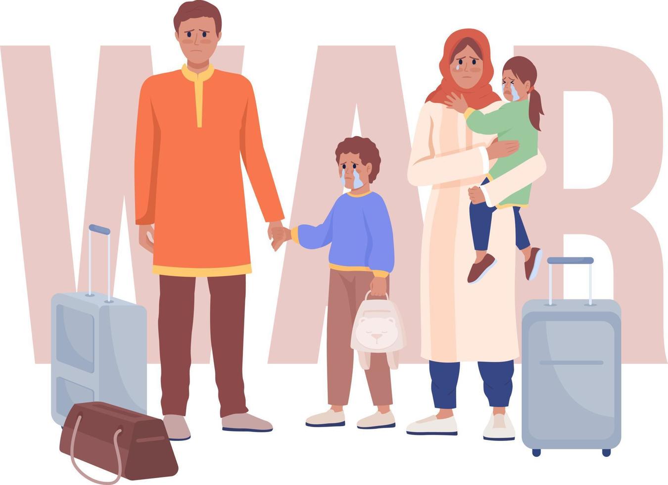 Refugee family 2D vector isolated illustration