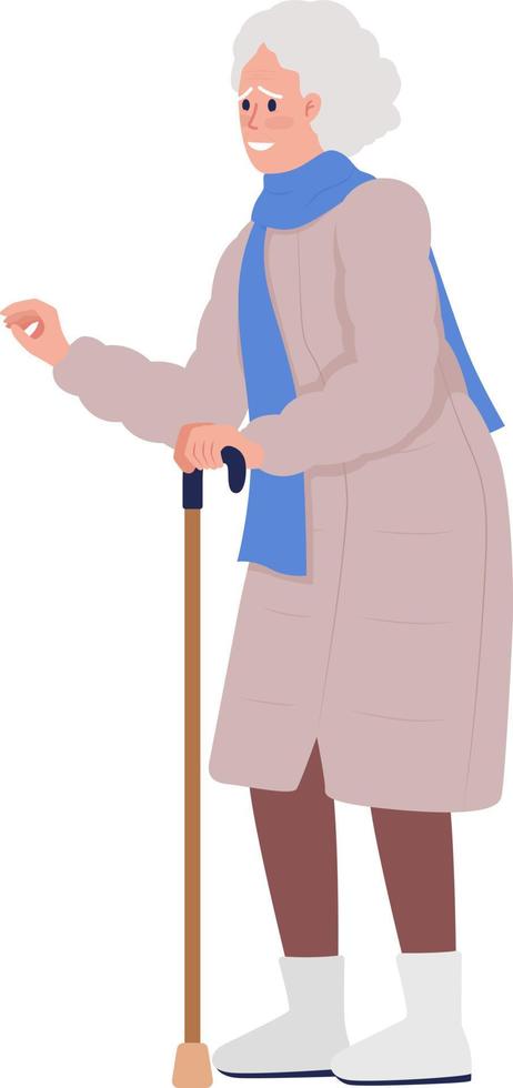 Old woman smiling with gratefulness semi flat color vector character